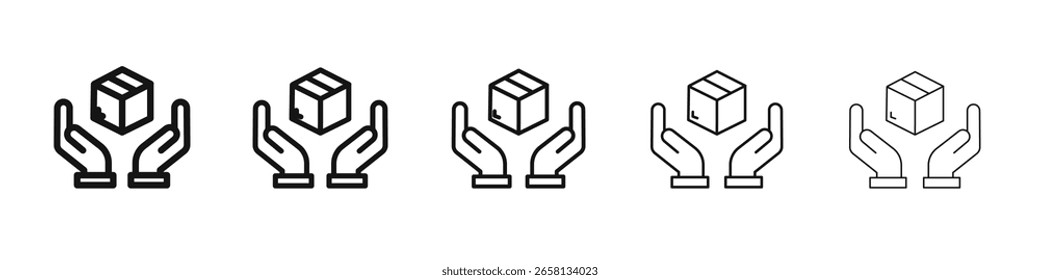 Hand holding box icon flat illustration set logo