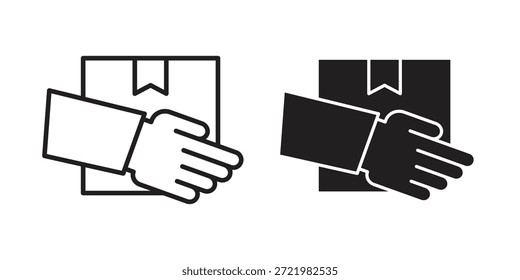 Hand holding box icon flat simple icon. Liner version - stock vector.