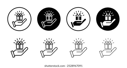 Hand holding box icon linear logo isolated
