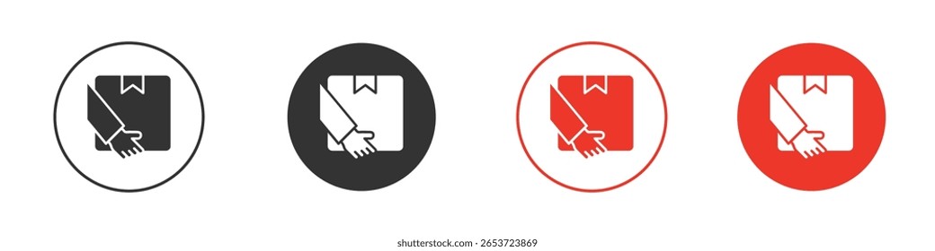 Mano que sostiene el icono de la caja para el logotipo, símbolo de la muestra del Vector para el diseño