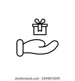 Hand holding box icon Outline vector for web ui