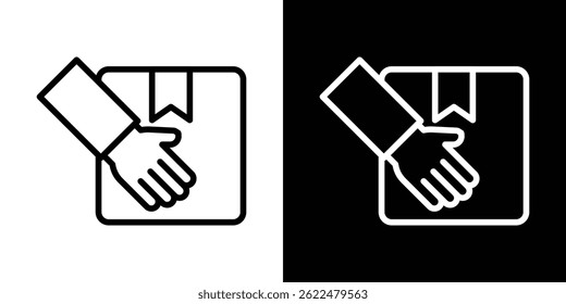 Ícone de caixa de mão forma gráfico simples clipart símbolo. linha fina contorno arte