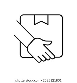 Hand holding box icon. simple thin line vector icon