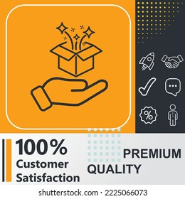Hand holding box icon. Social media sign. Vector illustration