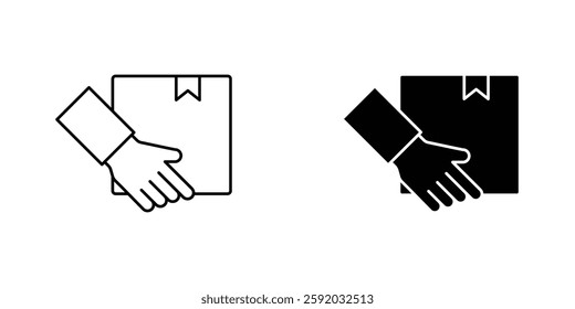 Hand holding box icon symbol collection on white background.