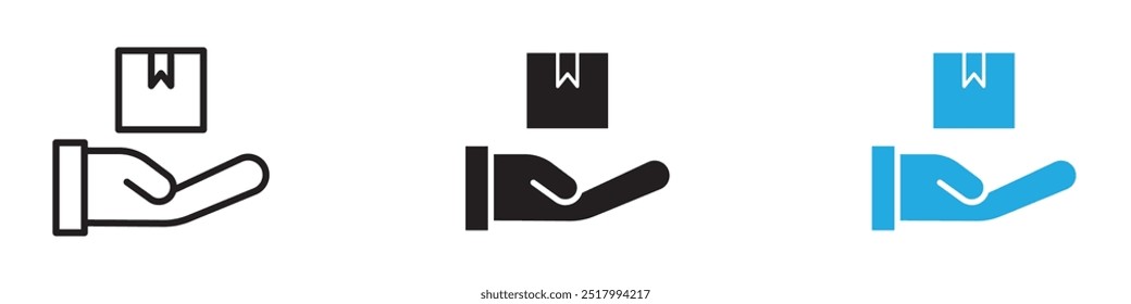 Hand holding box icon thin line illustration