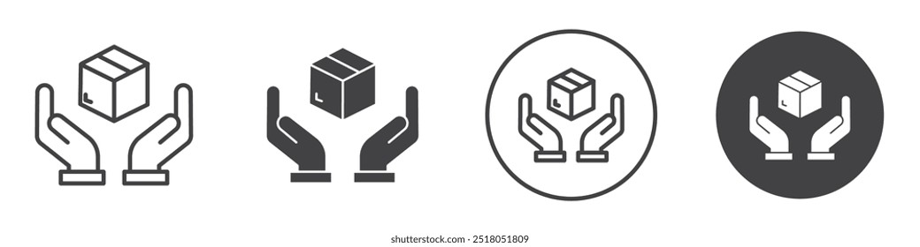 Ilustración de línea delgada de icono de caja de sujeción de mano