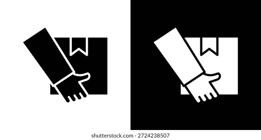 Mão segurando ícones de caixa conceito de vetor plano. Ilustrações em preto e branco
