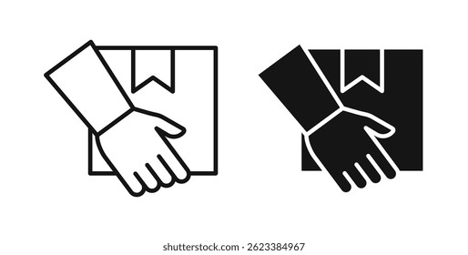 Hand holding box icons on white background for web