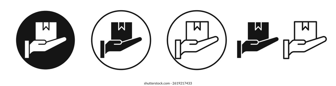 Iconos de la caja de mano establecidos en negro sólido y estilo de línea de trazo