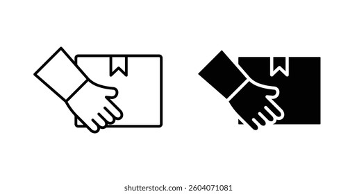 Hand holding box icons. thin line vector icons