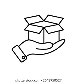 Hand holding a box line icon design with editable stroke