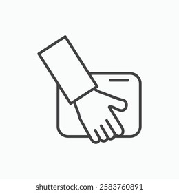 Hand holding box vector icon isolated in black line