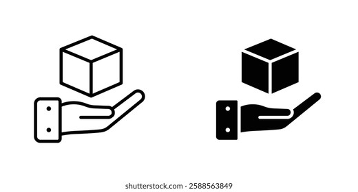 Hand holding box vectors icons set in filled and strokes on white background