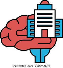 A hand holding a brain with a building in the background. Concept of intelligence and the importance of knowledge