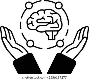 A hand is holding a brain with a circle around it