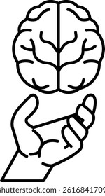A hand holding a brain with the left half and the right half orange