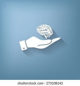 hand holding a Brain.  Mind and science