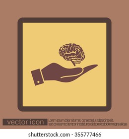 hand holding a Brain.  Mind and science