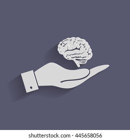 hand holding a Brain.  Mind and science