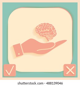 hand holding a Brain.  Mind and science