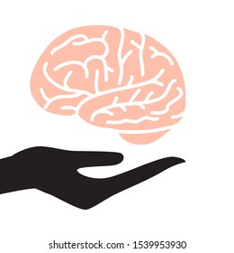 hand holding brain, vector illustration