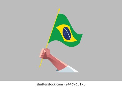 A hand holding an Brazil flag, Brazilian National Flag, EPS Vector Illustration, Flag of the Federative Republic of Brazil, Illustration of the Brazil flag
