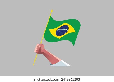 A hand holding an Brazil flag, Brazilian National Flag, EPS Vector Illustration, Flag of the Federative Republic of Brazil, Illustration of the Brazil flag
