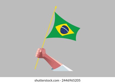 A hand holding an Brazil flag, Brazilian National Flag, EPS Vector Illustration, Flag of the Federative Republic of Brazil, Illustration of the Brazil flag
