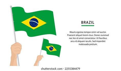 Hand holding Brazil flag. Illustration in flat style. Waving flag of Brazil isolated. vector illustration