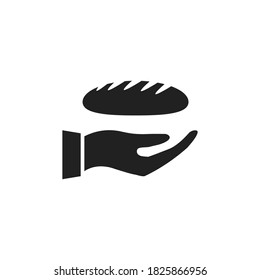 Hand holding bread icon. Black outline vector illustration isolated on white
