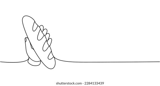 Mano sosteniendo el pan una línea de dibujo continuo. Productos pasteleros de panadería ilustran continuamente una línea. Ilustración lineal minimalista del vector.