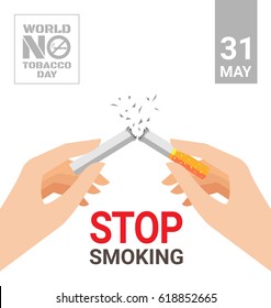 Hand holding a breaking cigarette for World No Tobacco Day poster