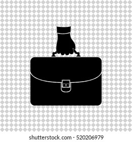 Hand holding briefcase  - black vector icon