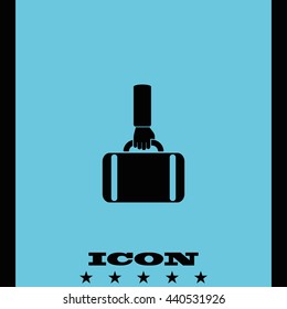 Hand holding briefcase icon.