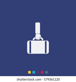 Hand holding briefcase icon.