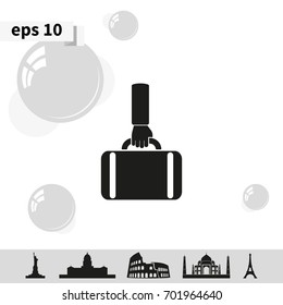 Hand holding briefcase icon.