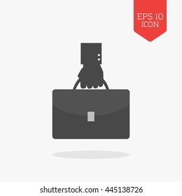Hand holding briefcase icon. Flat design gray color symbol. Modern UI web navigation, sign. Illustration element