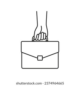 Hand holding a briefcase icon. Vector. Line style.