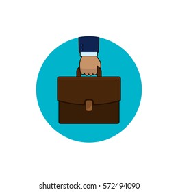 Hand holding briefcase, portfolio circle icon. Vector business illustration.