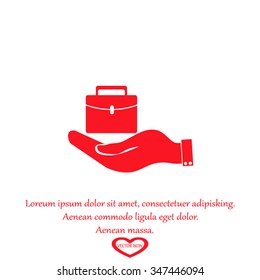  hand holding briefcase vector icon