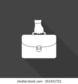 hand holding briefcase vector icon with long shadow