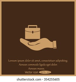 hand holding briefcase vector icon