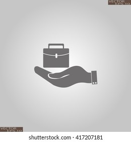 hand holding briefcase vector icon