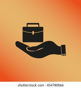 hand holding briefcase vector icon