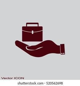 hand holding briefcase vector icon