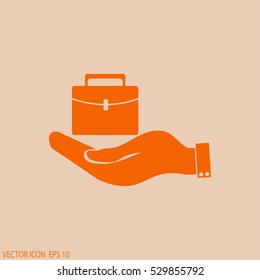 hand holding briefcase vector icon
