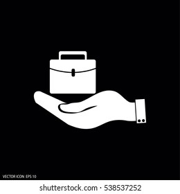 hand holding briefcase vector icon