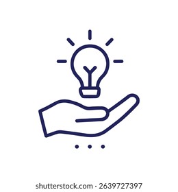 Hand holding a bright idea. Icon symbol illustration