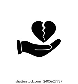 hand holding broken heart icon separated symbol black vector 